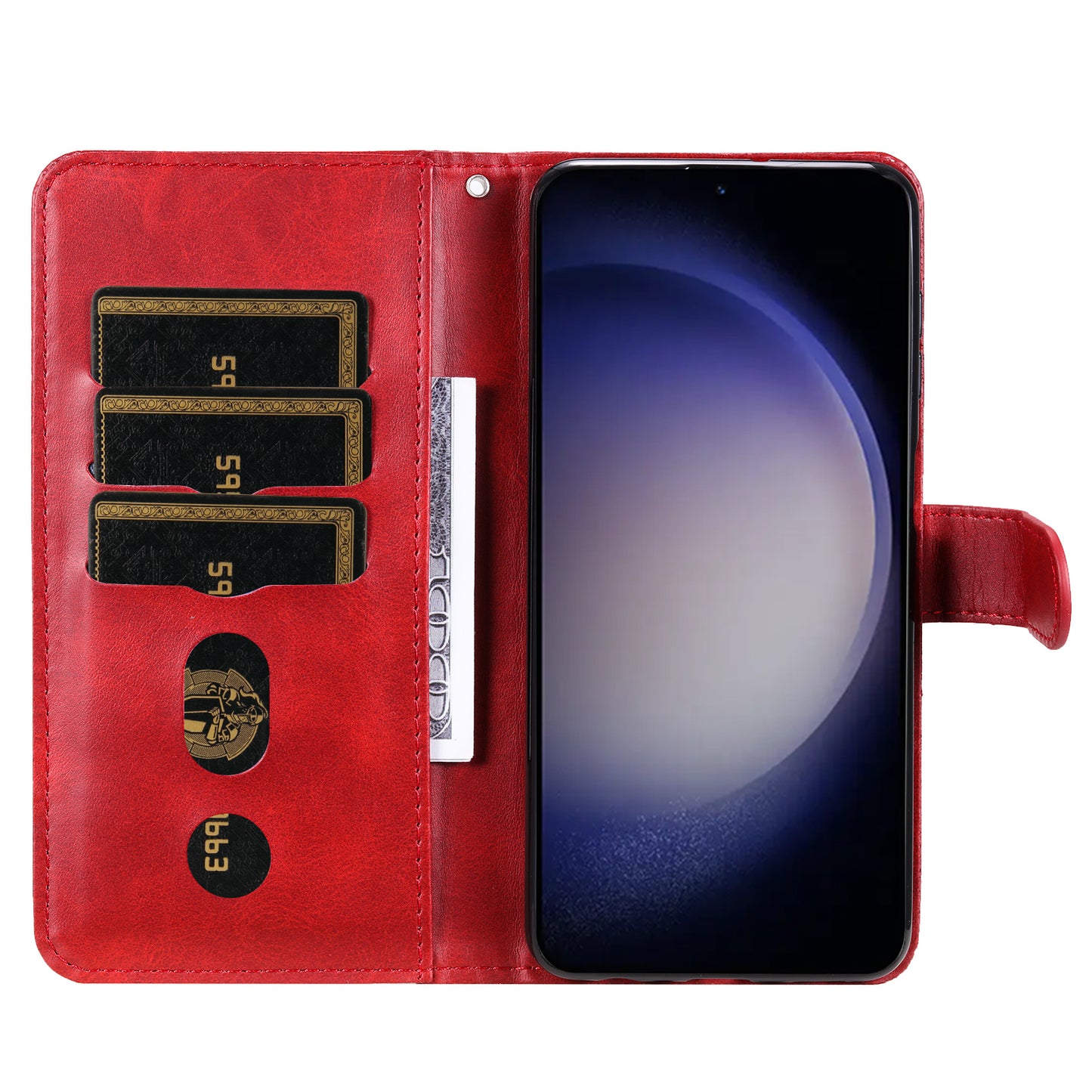 For Samsung Galaxy S24 Case Zipper Pocket  Flip PU Leather Protective Cover - Red