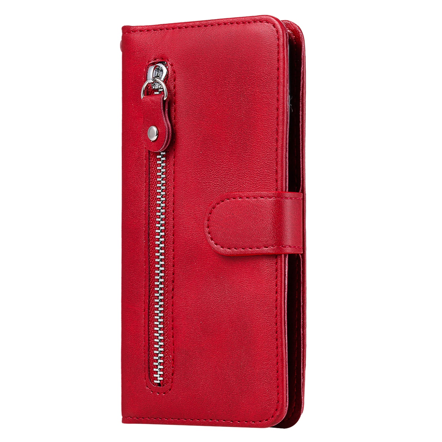 For Samsung Galaxy S24 Case Zipper Pocket  Flip PU Leather Protective Cover - Red