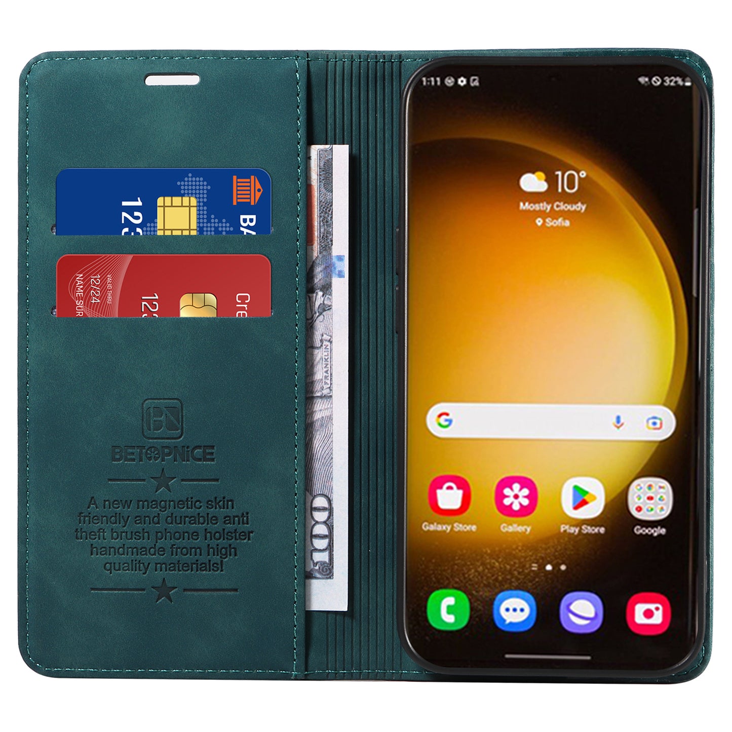BETOPNICE 003 for Samsung Galaxy S24 Ultra Case Flip Wallet RFID Blocking Phone Cover - Green