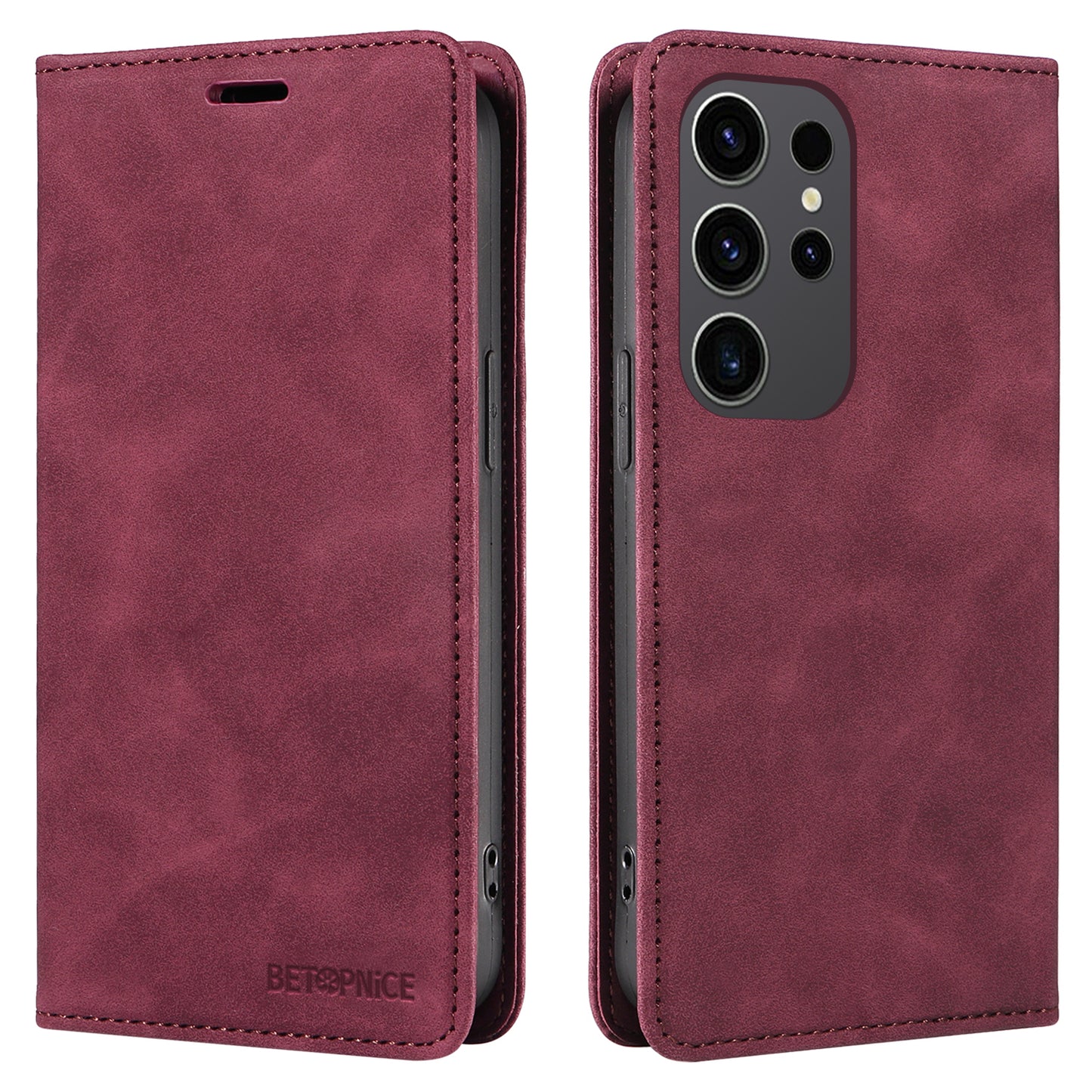 BETOPNICE 003 for Samsung Galaxy S24 Ultra Case Flip Wallet RFID Blocking Phone Cover - Red