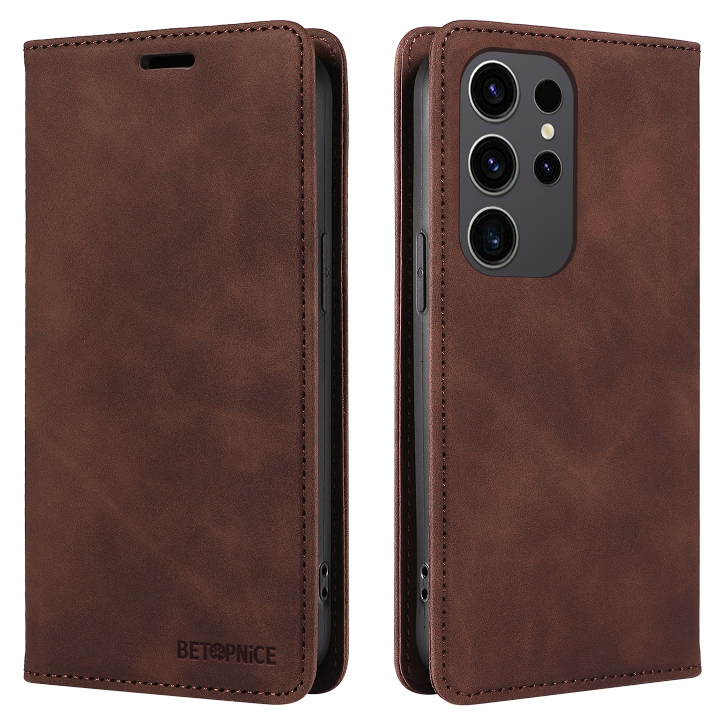 BETOPNICE 003 for Samsung Galaxy S24 Ultra Case Flip Wallet RFID Blocking Phone Cover - Brown