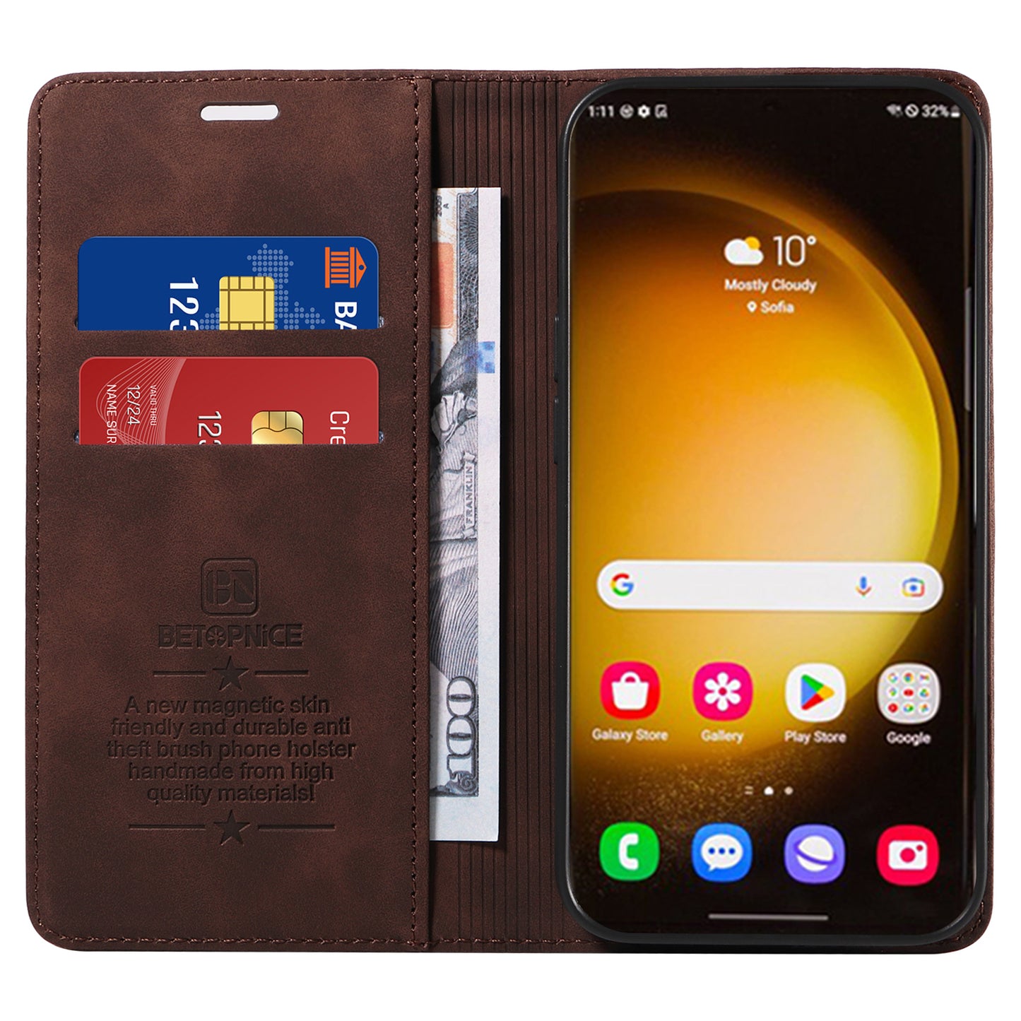 BETOPNICE 003 for Samsung Galaxy S24 Ultra Case Flip Wallet RFID Blocking Phone Cover - Brown