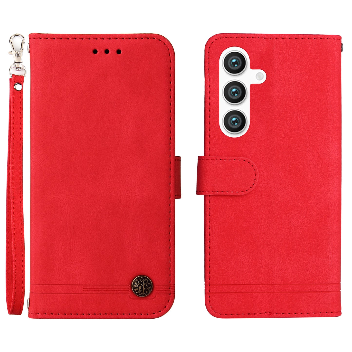 For Samsung Galaxy S24+ Case PU Leather Imprinted Flip Skin-touch Phone Cover - Red