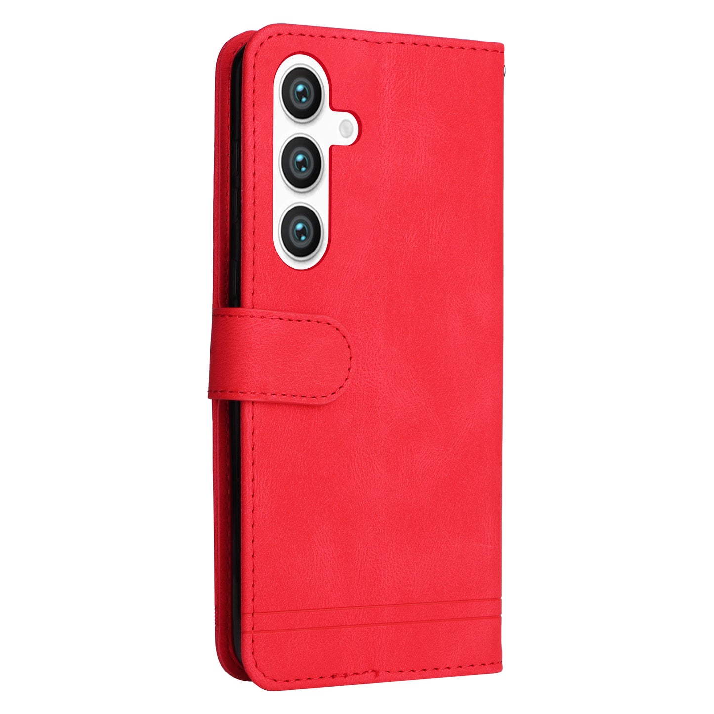 For Samsung Galaxy S24+ Case PU Leather Imprinted Flip Skin-touch Phone Cover - Red