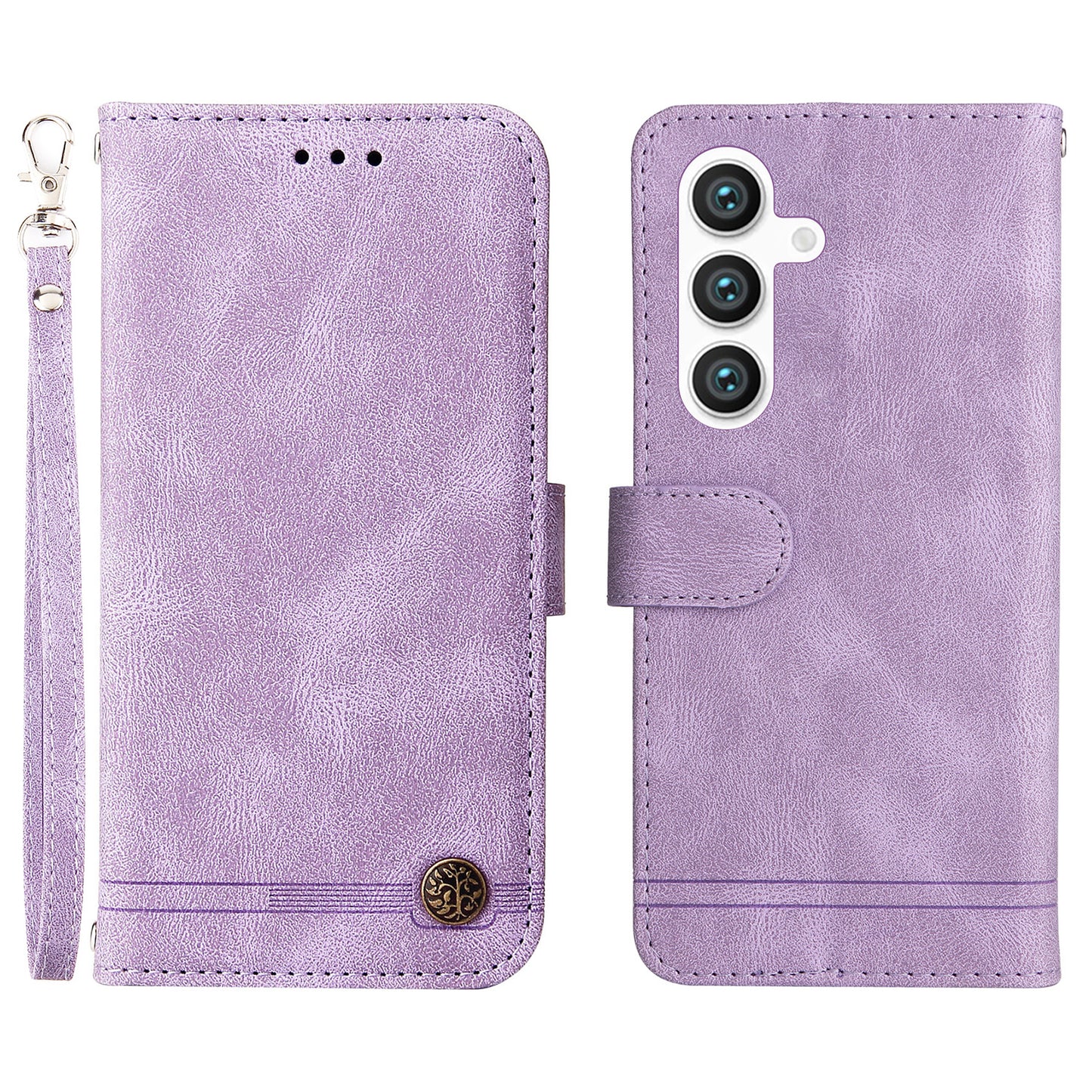 For Samsung Galaxy S24+ Case PU Leather Imprinted Flip Skin-touch Phone Cover - Purple