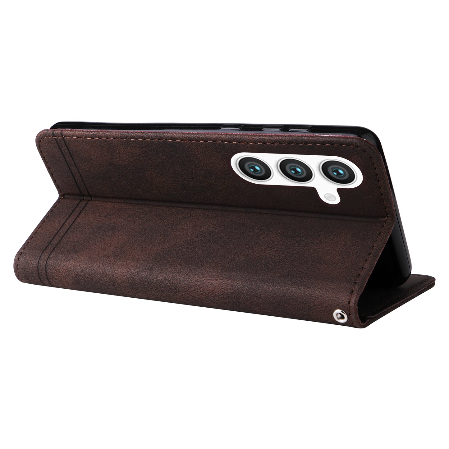 For Samsung Galaxy S24+ Case PU Leather Imprinted Flip Skin-touch Phone Cover - Brown