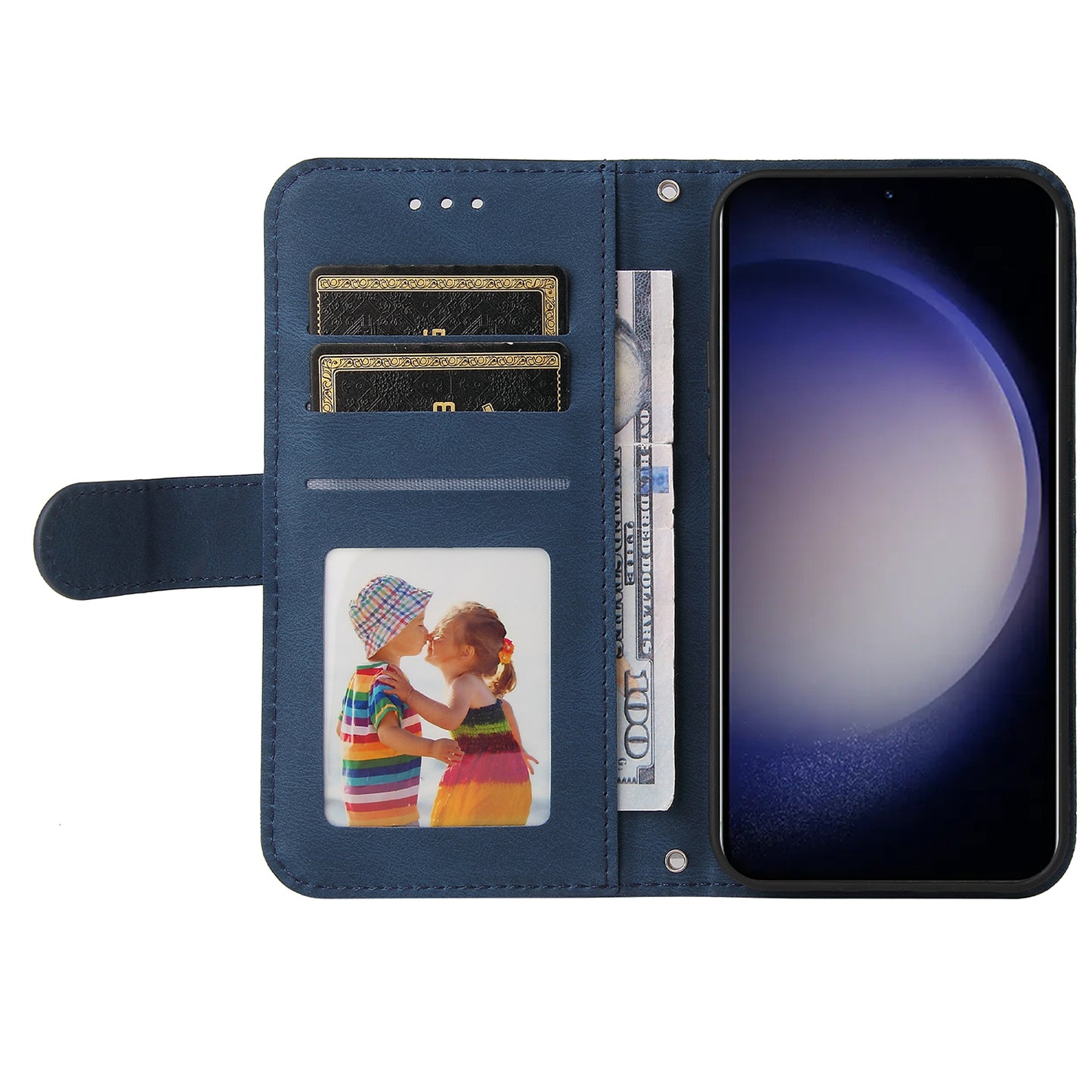 For Samsung Galaxy S24+ Case PU Leather Imprinted Flip Skin-touch Phone Cover - Blue