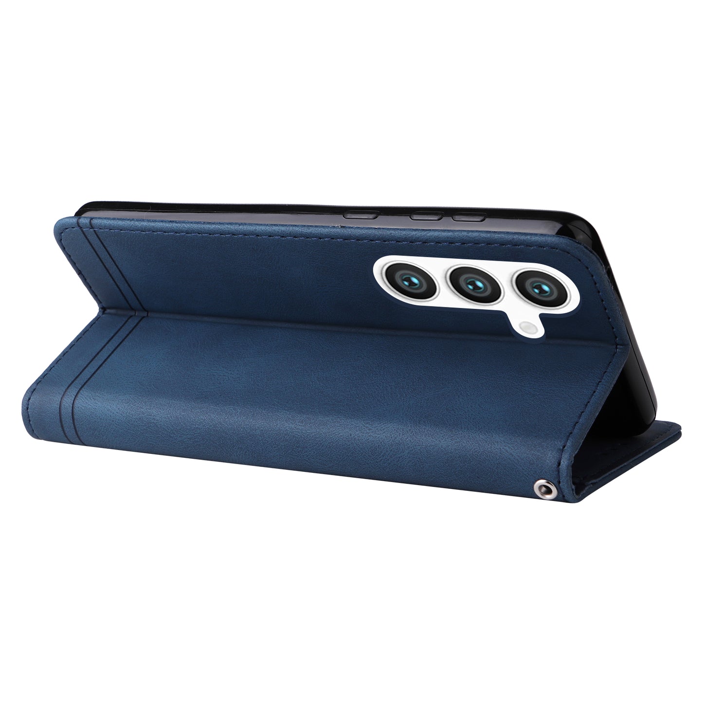 For Samsung Galaxy S24+ Case PU Leather Imprinted Flip Skin-touch Phone Cover - Blue