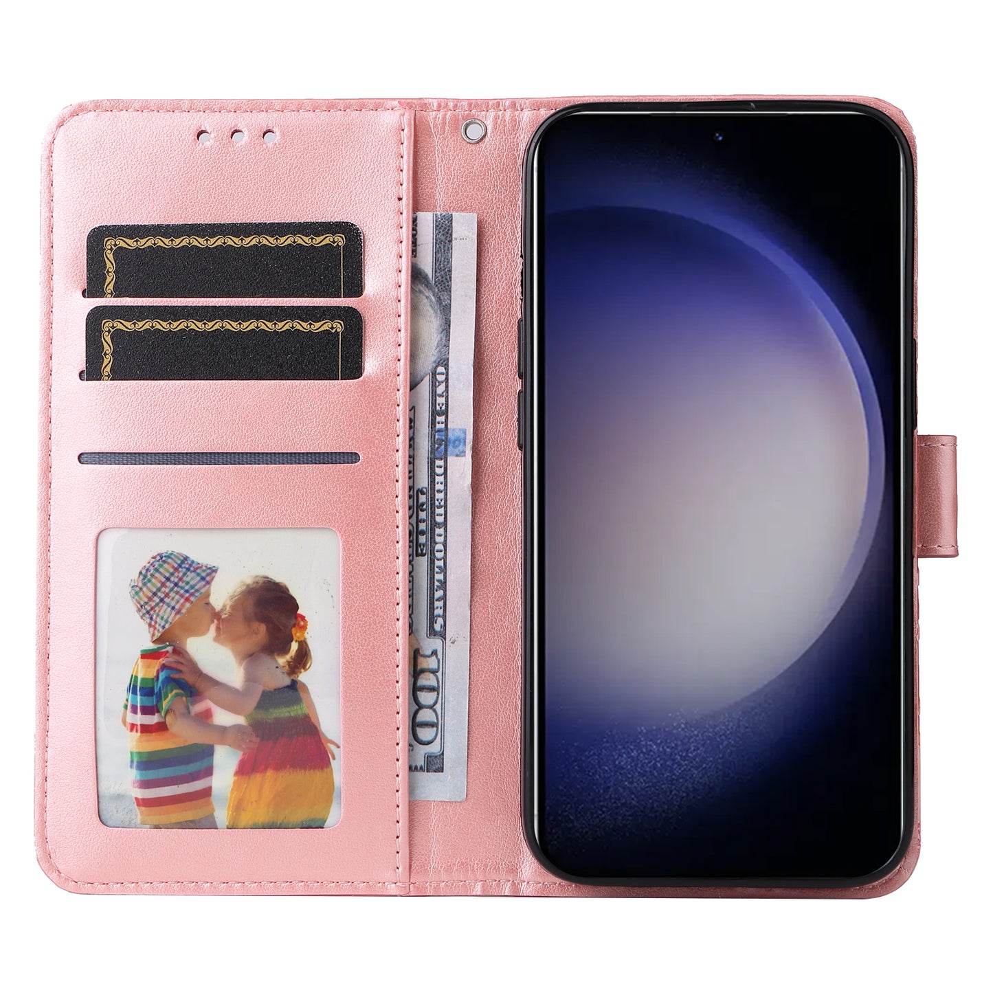 For Samsung Galaxy S24+ Case PU Leather Stand Wallet Sunflower Phone Cover - Pink