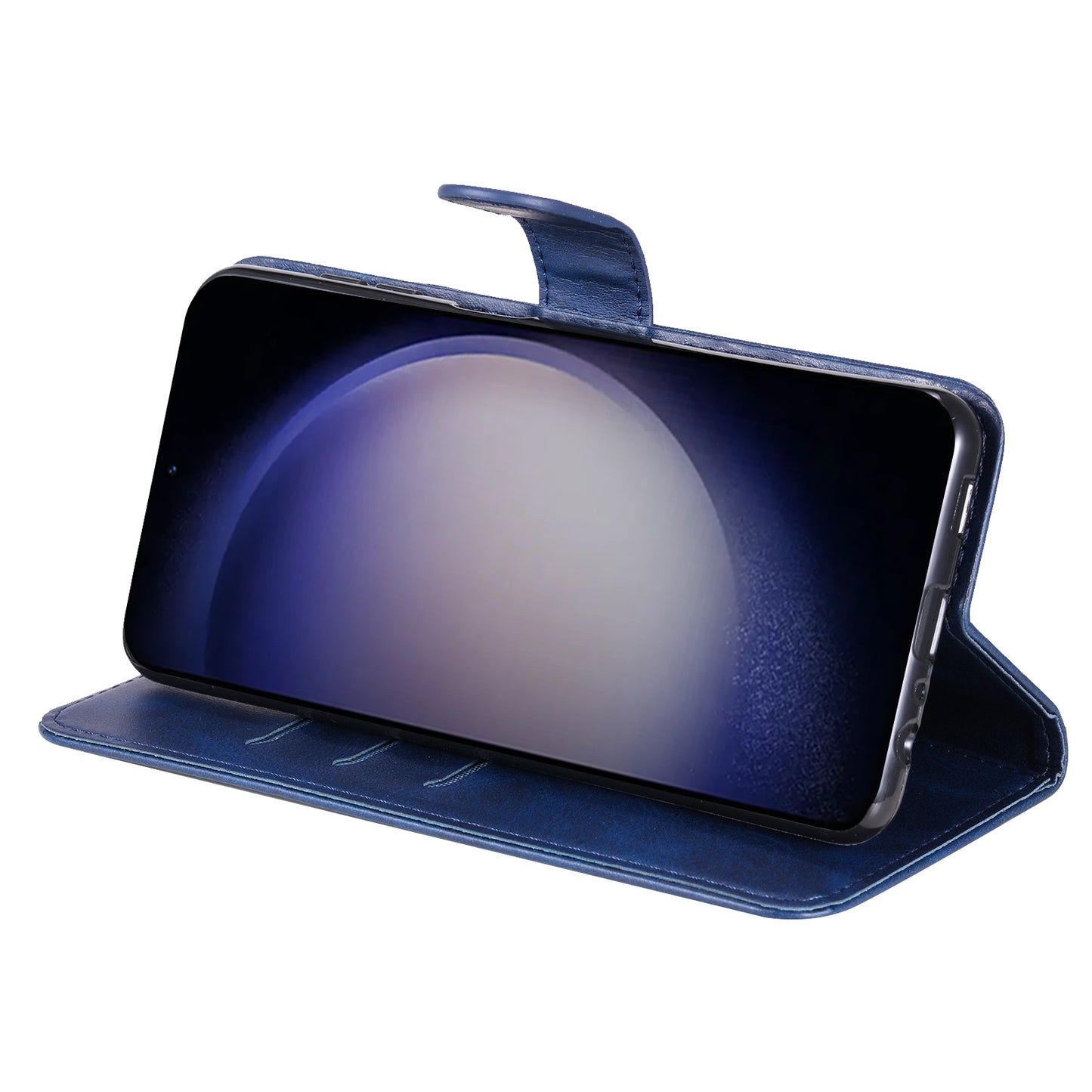 For Samsung Galaxy S24+ Case PU Leather Zipper Stand Folio Phone Cover - Blue