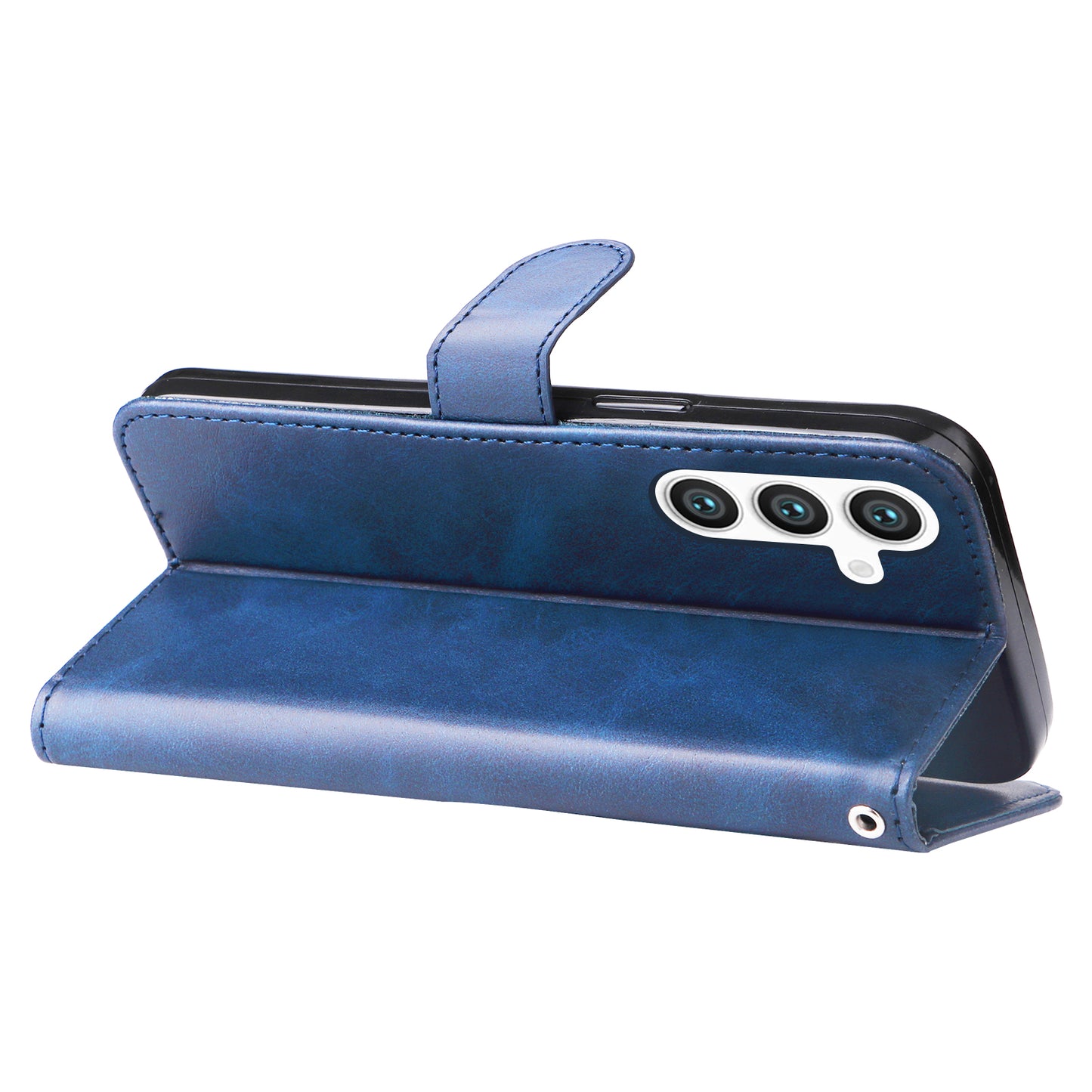 For Samsung Galaxy S24+ Case PU Leather Zipper Stand Folio Phone Cover - Blue