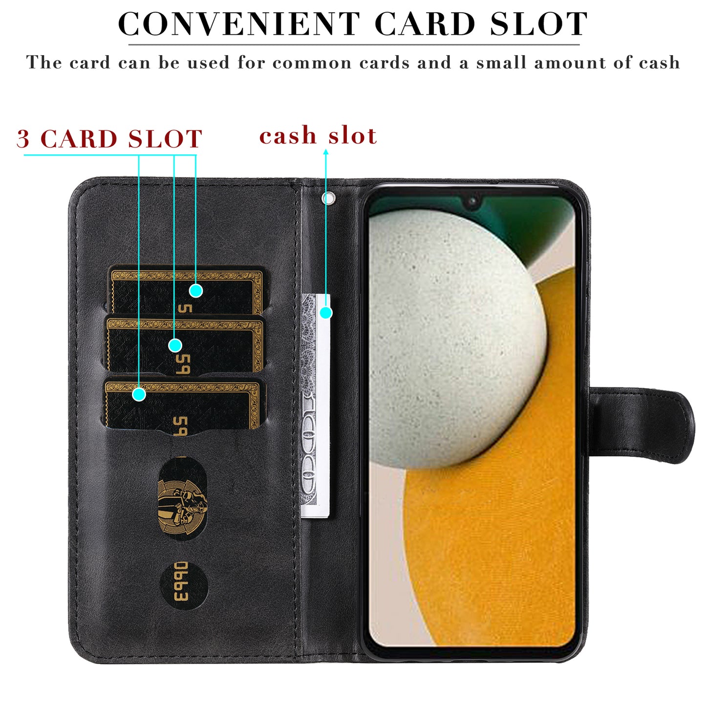 For Samsung Galaxy S24+ Case PU Leather Zipper Stand Folio Phone Cover - Black