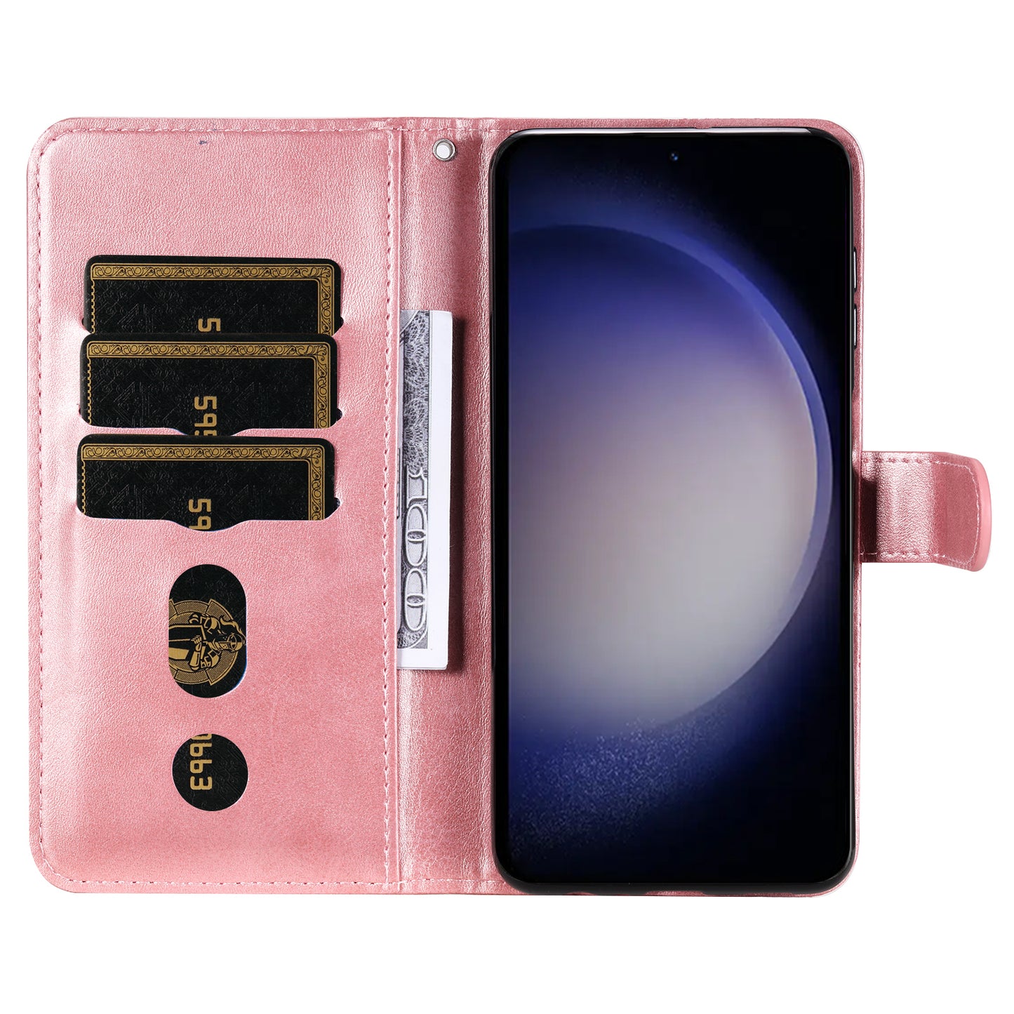 For Samsung Galaxy S24+ Case PU Leather Zipper Stand Folio Phone Cover - Pink