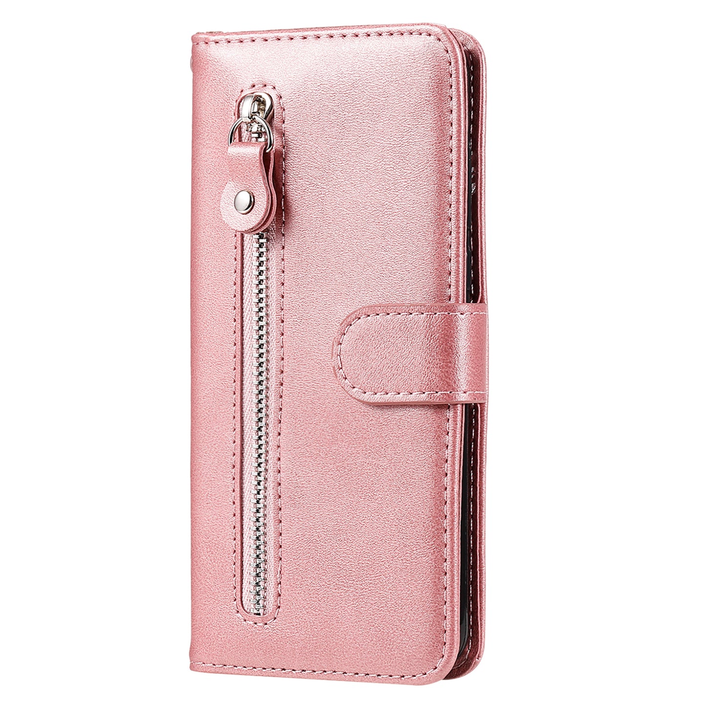 For Samsung Galaxy S24+ Case PU Leather Zipper Stand Folio Phone Cover - Pink