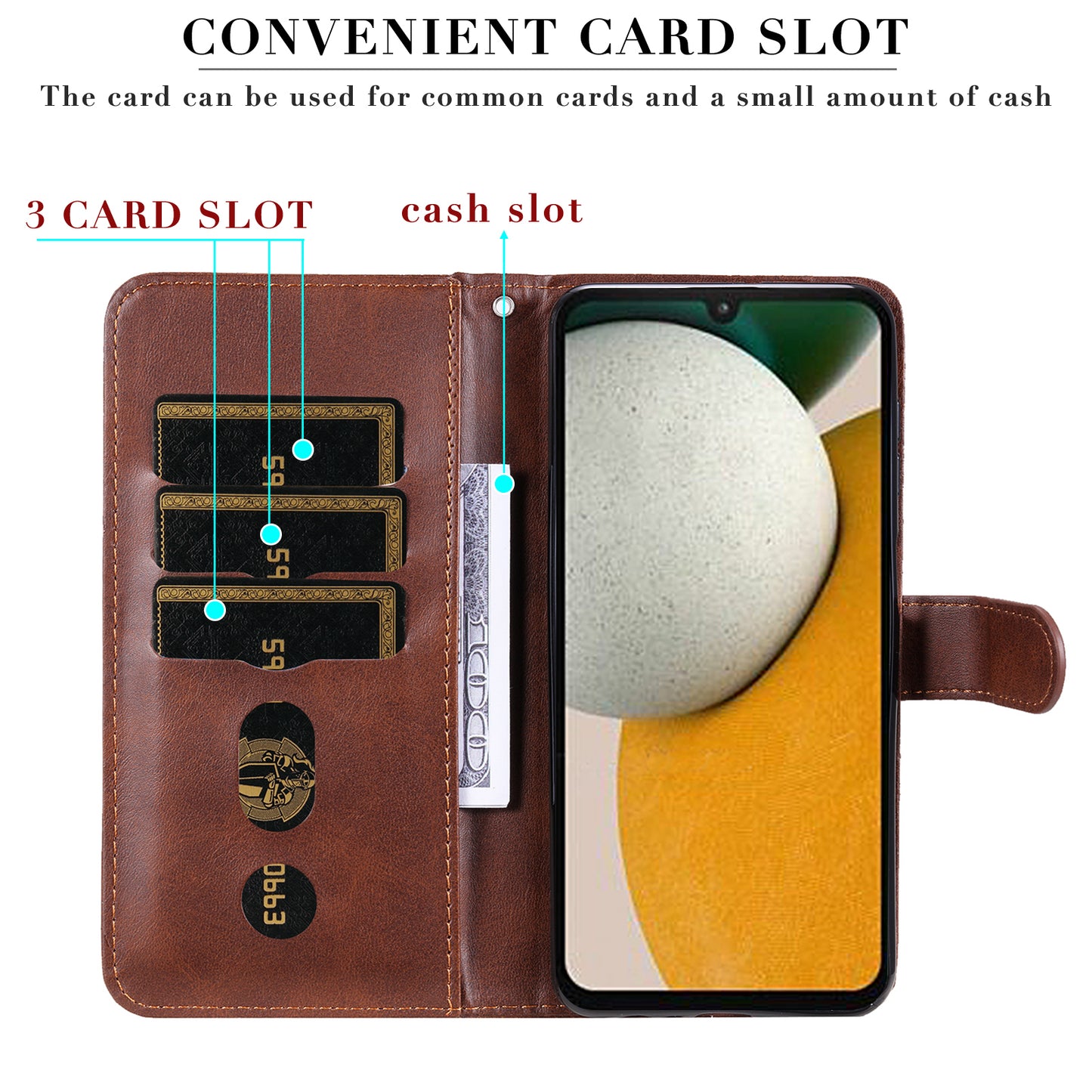 For Samsung Galaxy S24+ Case PU Leather Zipper Stand Folio Phone Cover - Brown