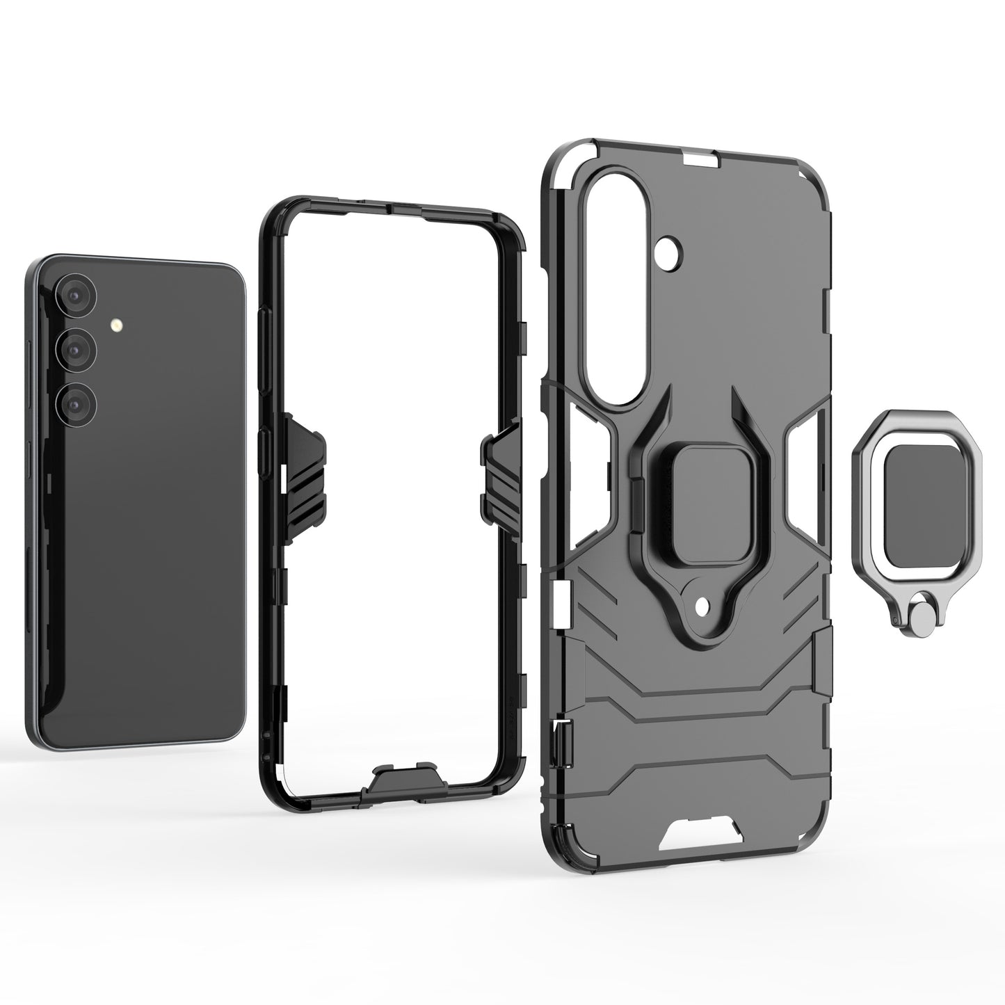 For Samsung Galaxy S24 Case Ring Kickstand Anti-drop Phone Cover - Black