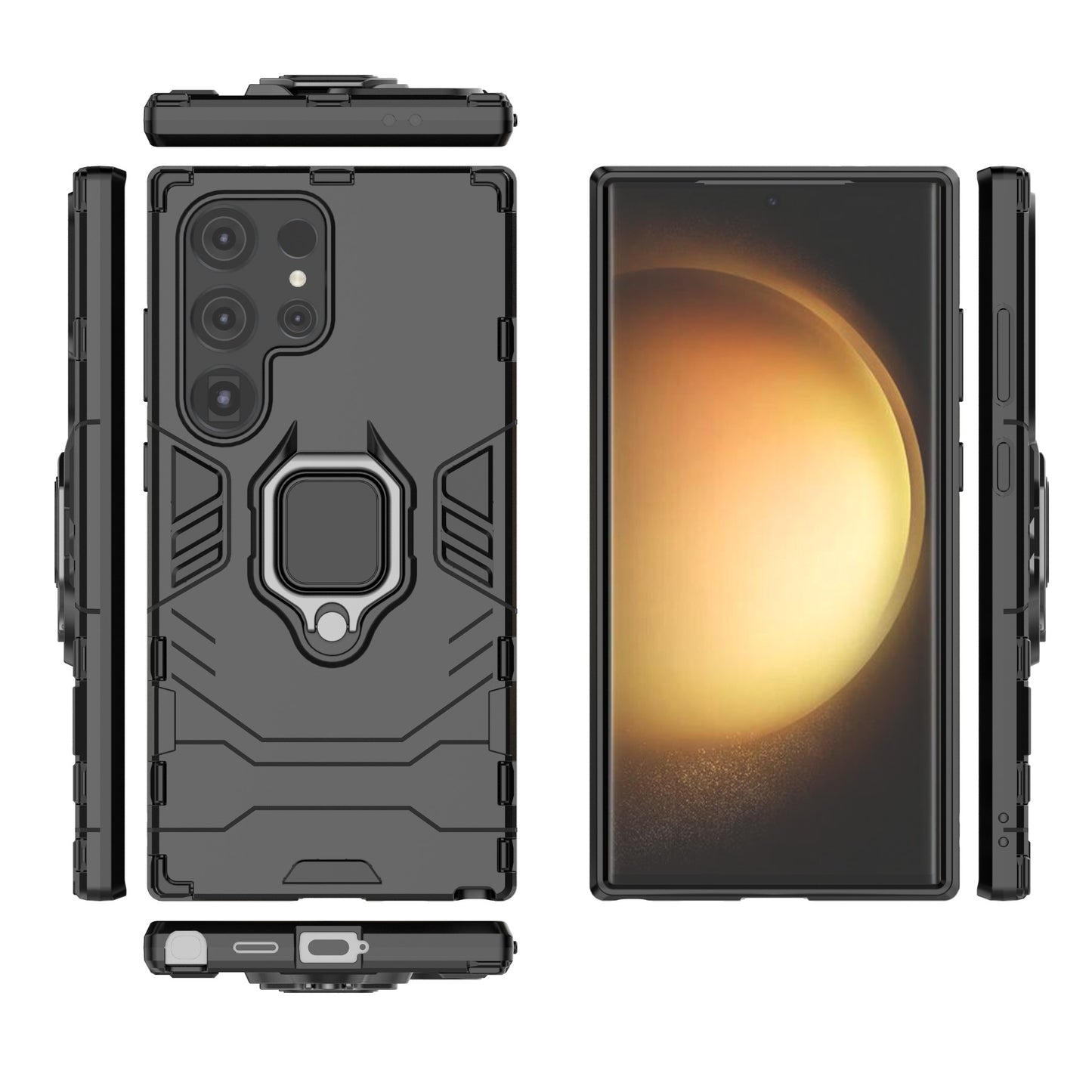 For Samsung Galaxy S24 Ultra Case Phone Cover with Ring Holder Kickstand - Black