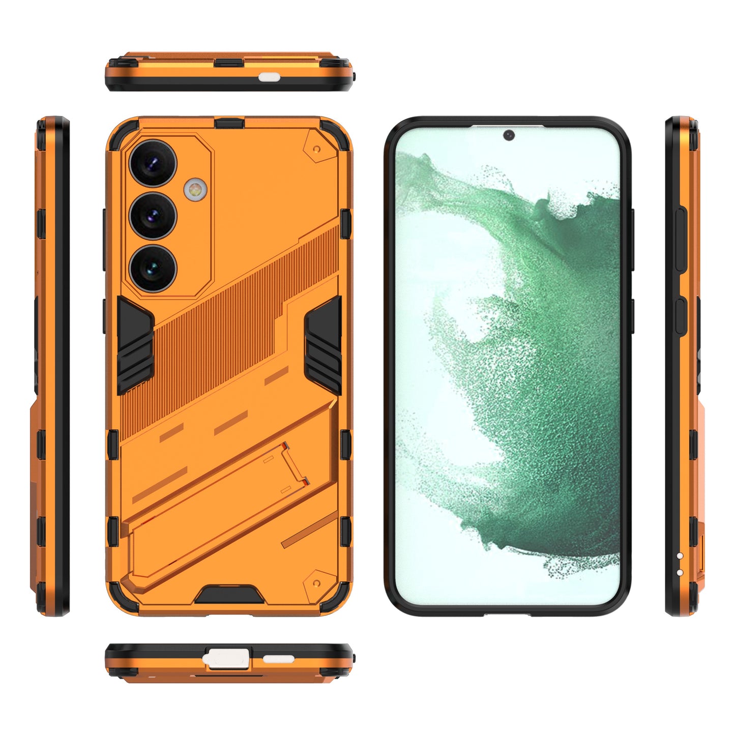 For Samsung Galaxy S24+ Case PC+TPU Phone Cover with Kickstand - Orange
