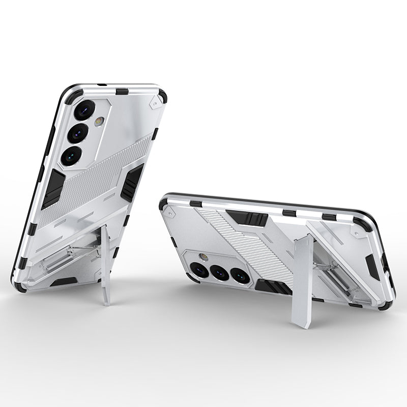 For Samsung Galaxy S24+ Case PC+TPU Phone Cover with Kickstand - White