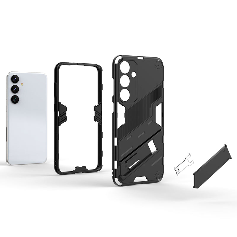 For Samsung Galaxy S24+ Case PC+TPU Phone Cover with Kickstand - White