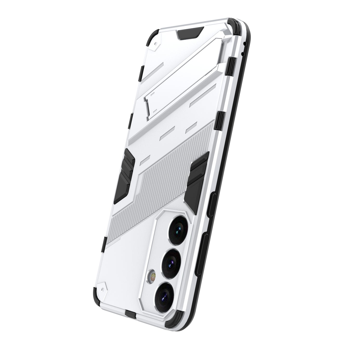 For Samsung Galaxy S24+ Case PC+TPU Phone Cover with Kickstand - White