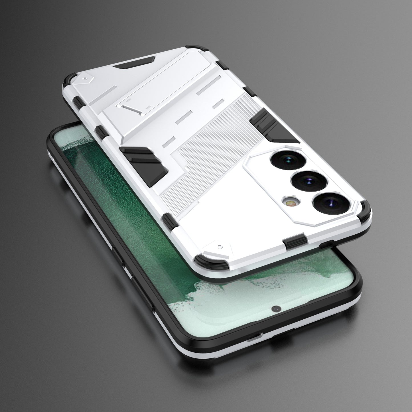 For Samsung Galaxy S24+ Case PC+TPU Phone Cover with Kickstand - White