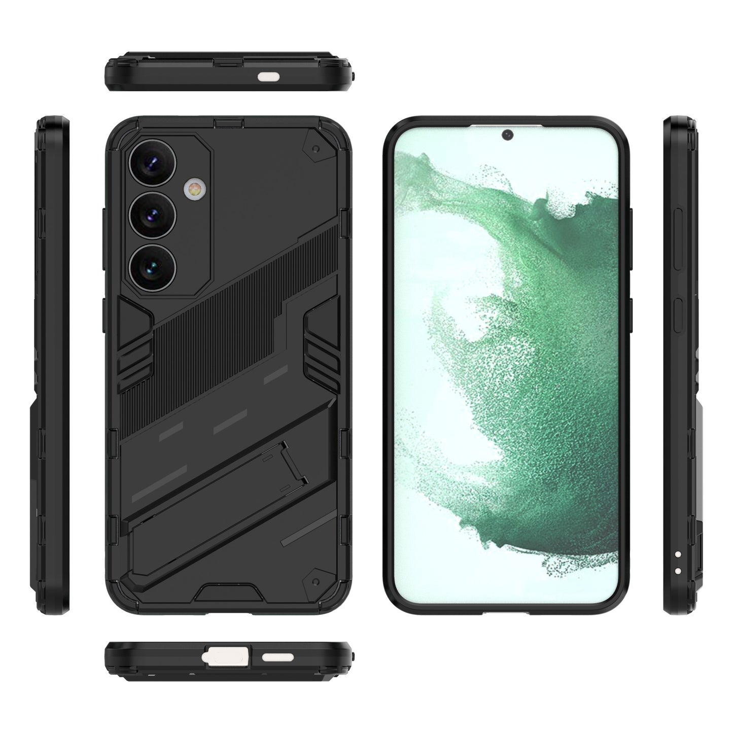 For Samsung Galaxy S24+ Case PC+TPU Phone Cover with Kickstand - Black