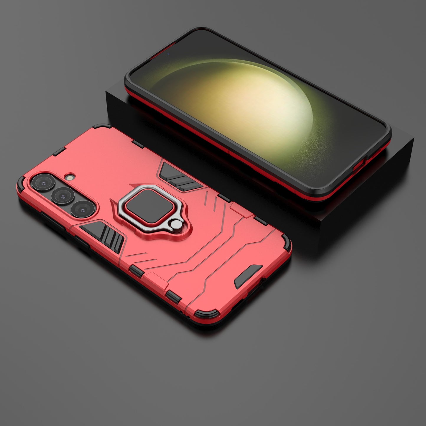 For Samsung Galaxy S24+ Case Ring Holder Kickstand PC+TPU Phone Cover - Red