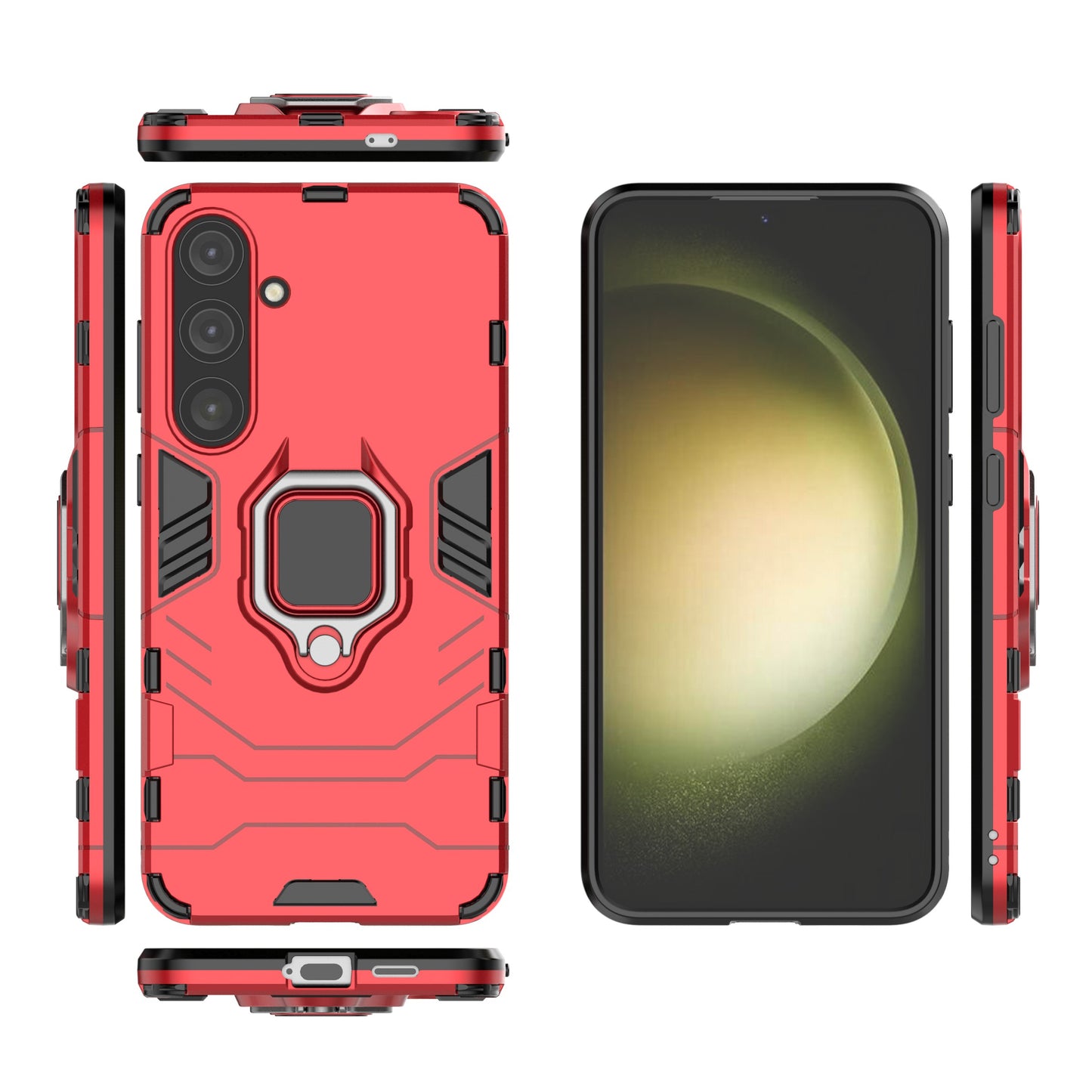 For Samsung Galaxy S24+ Case Ring Holder Kickstand PC+TPU Phone Cover - Red