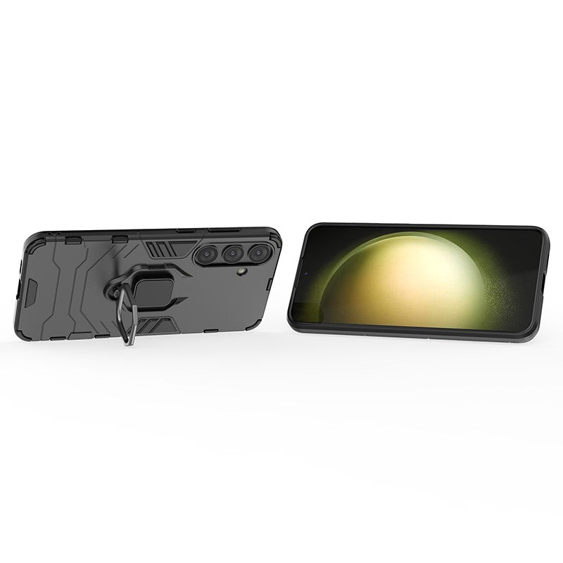 For Samsung Galaxy S24+ Case Ring Holder Kickstand PC+TPU Phone Cover - Black