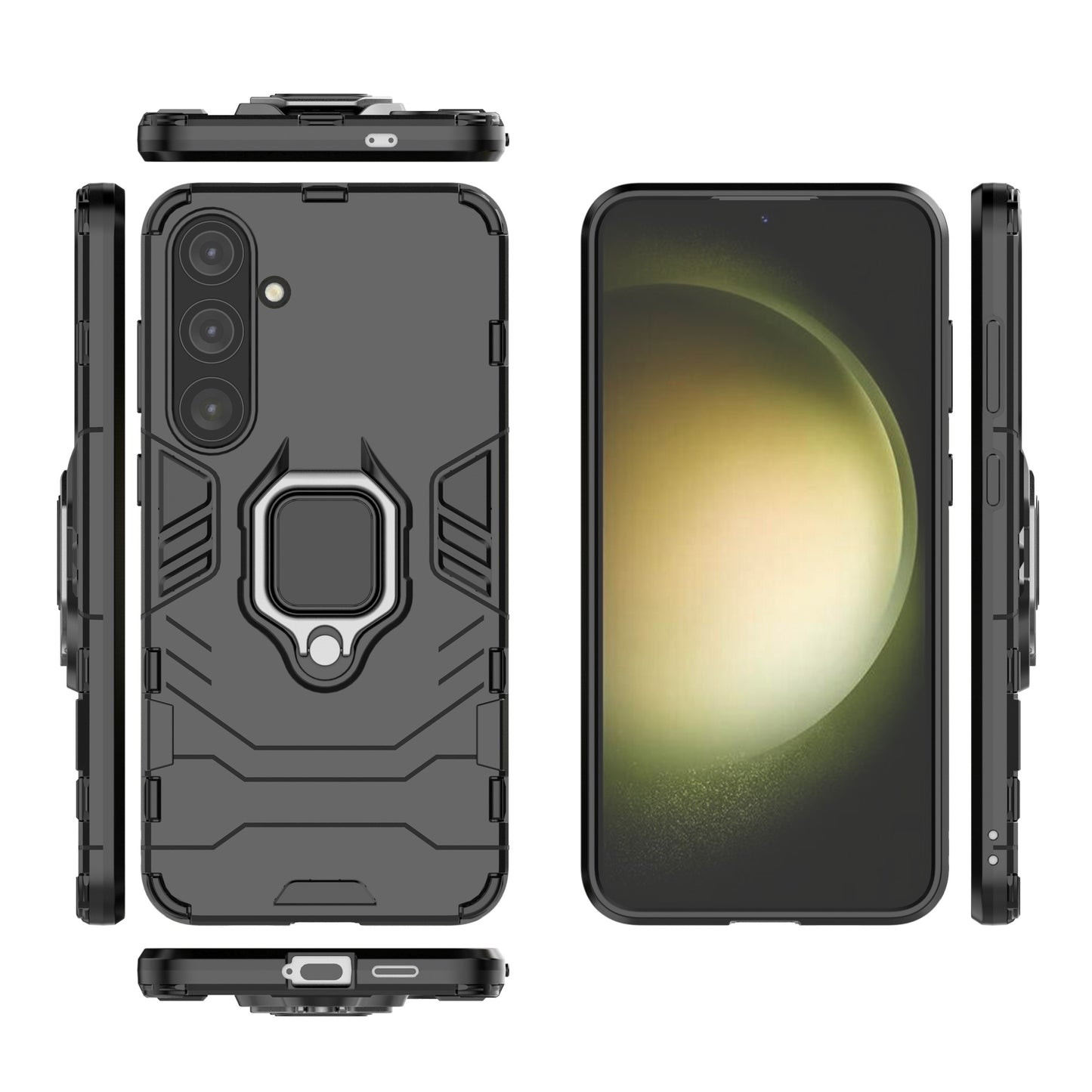 For Samsung Galaxy S24+ Case Ring Holder Kickstand PC+TPU Phone Cover - Black