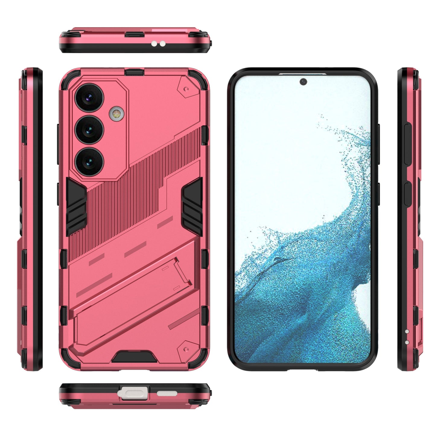 For Samsung Galaxy S24 Case PC+TPU Kickstand Phone Cover - Rose