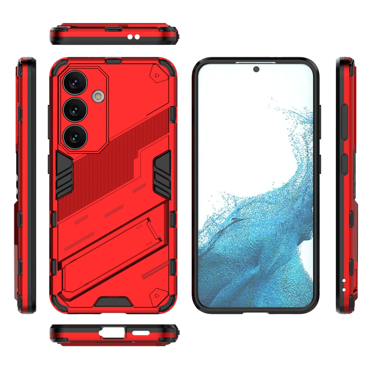 For Samsung Galaxy S24 Case PC+TPU Kickstand Phone Cover - Red