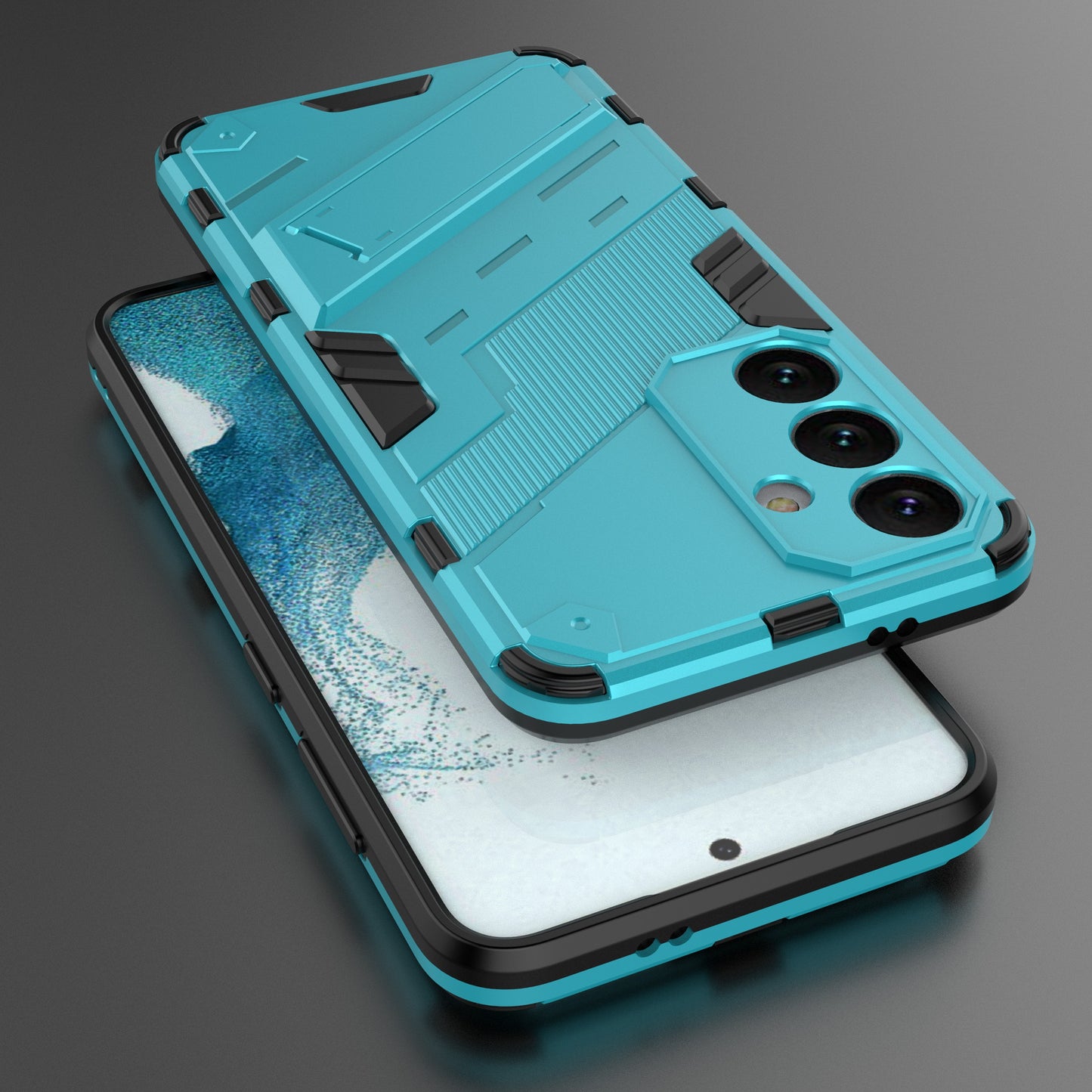 For Samsung Galaxy S24 Case PC+TPU Kickstand Phone Cover - Baby Blue