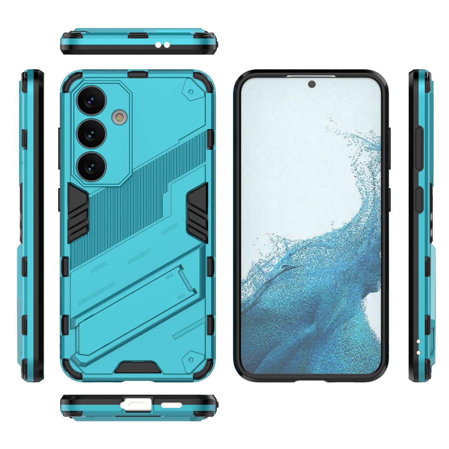 For Samsung Galaxy S24 Case PC+TPU Kickstand Phone Cover - Baby Blue
