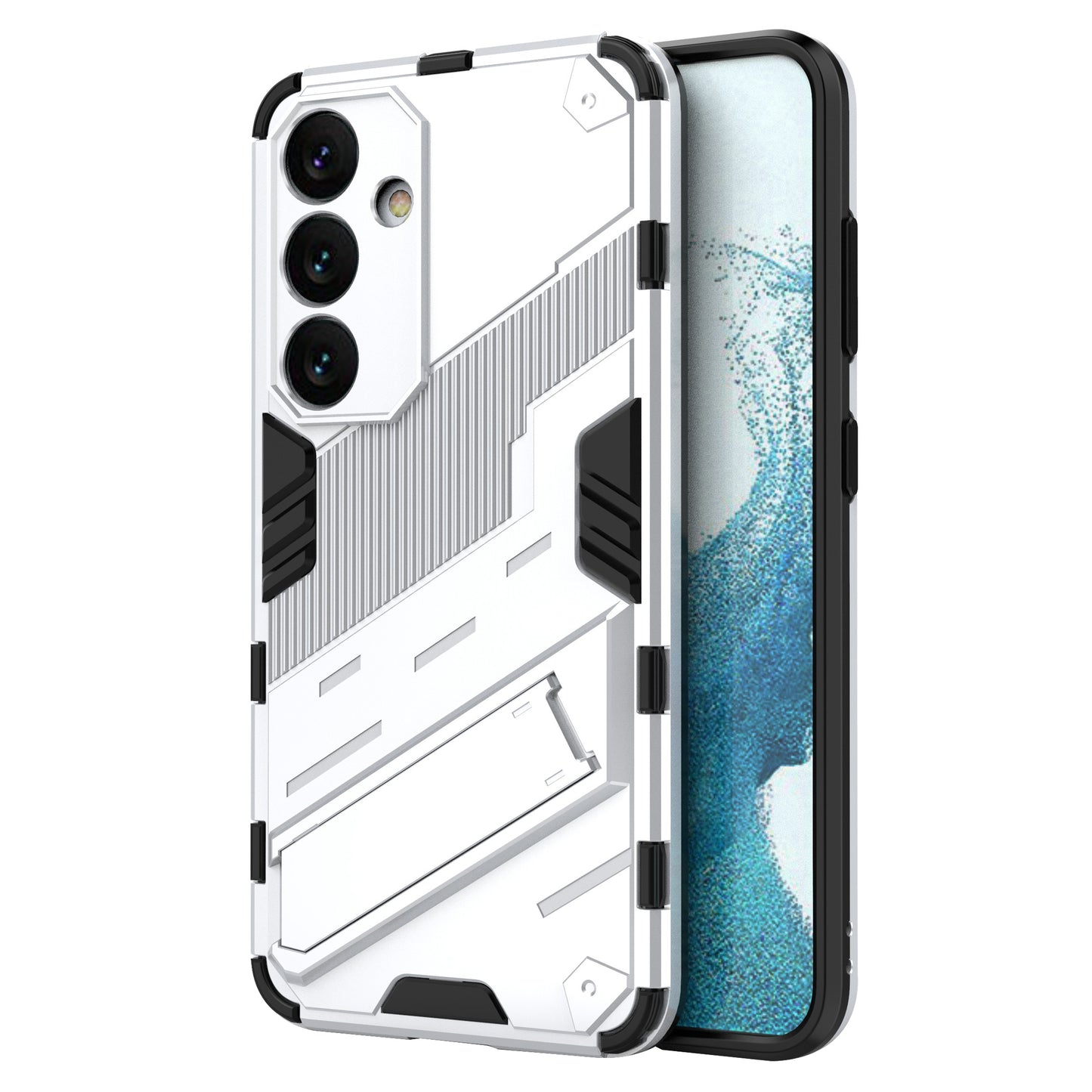 For Samsung Galaxy S24 Case PC+TPU Kickstand Phone Cover - White