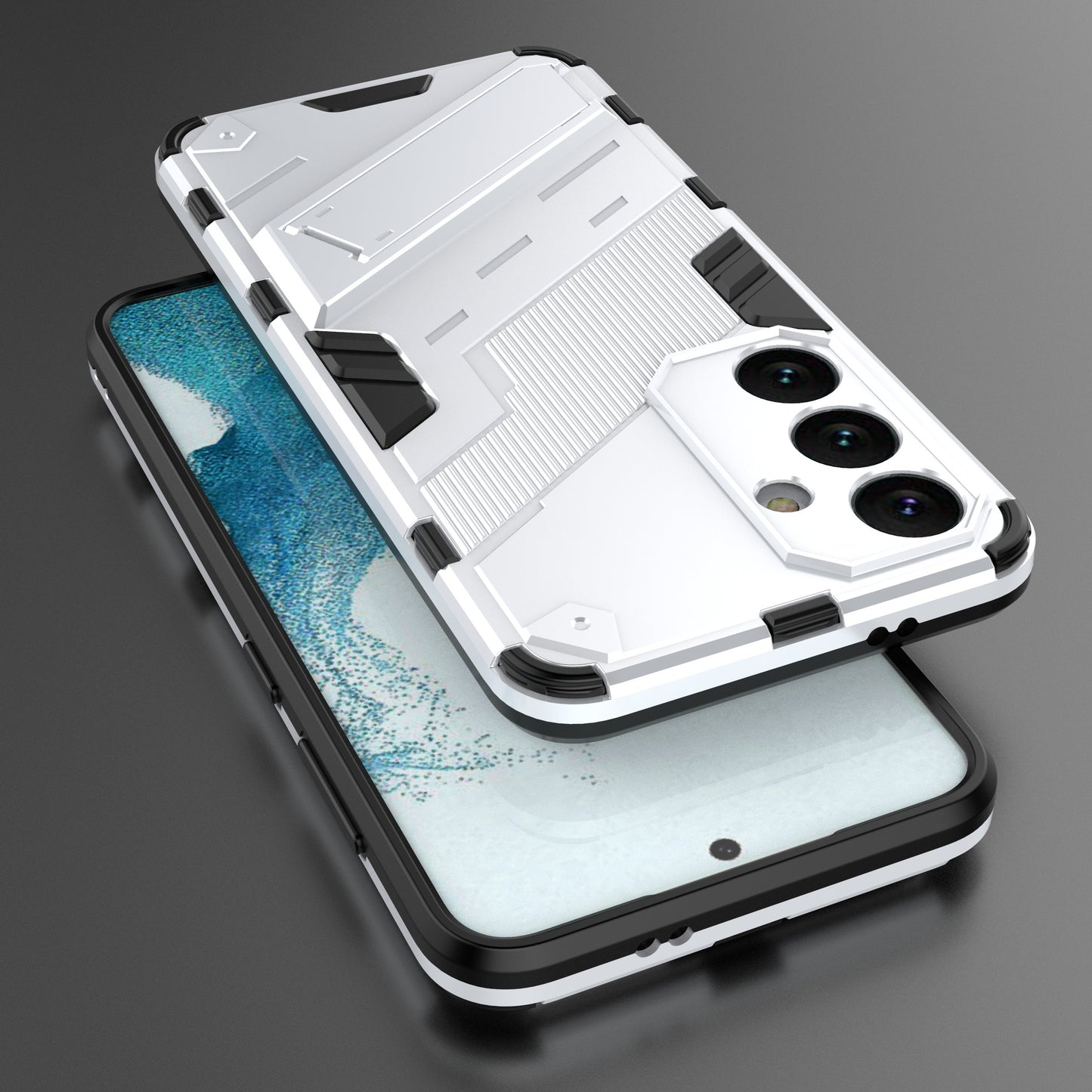 For Samsung Galaxy S24 Case PC+TPU Kickstand Phone Cover - White