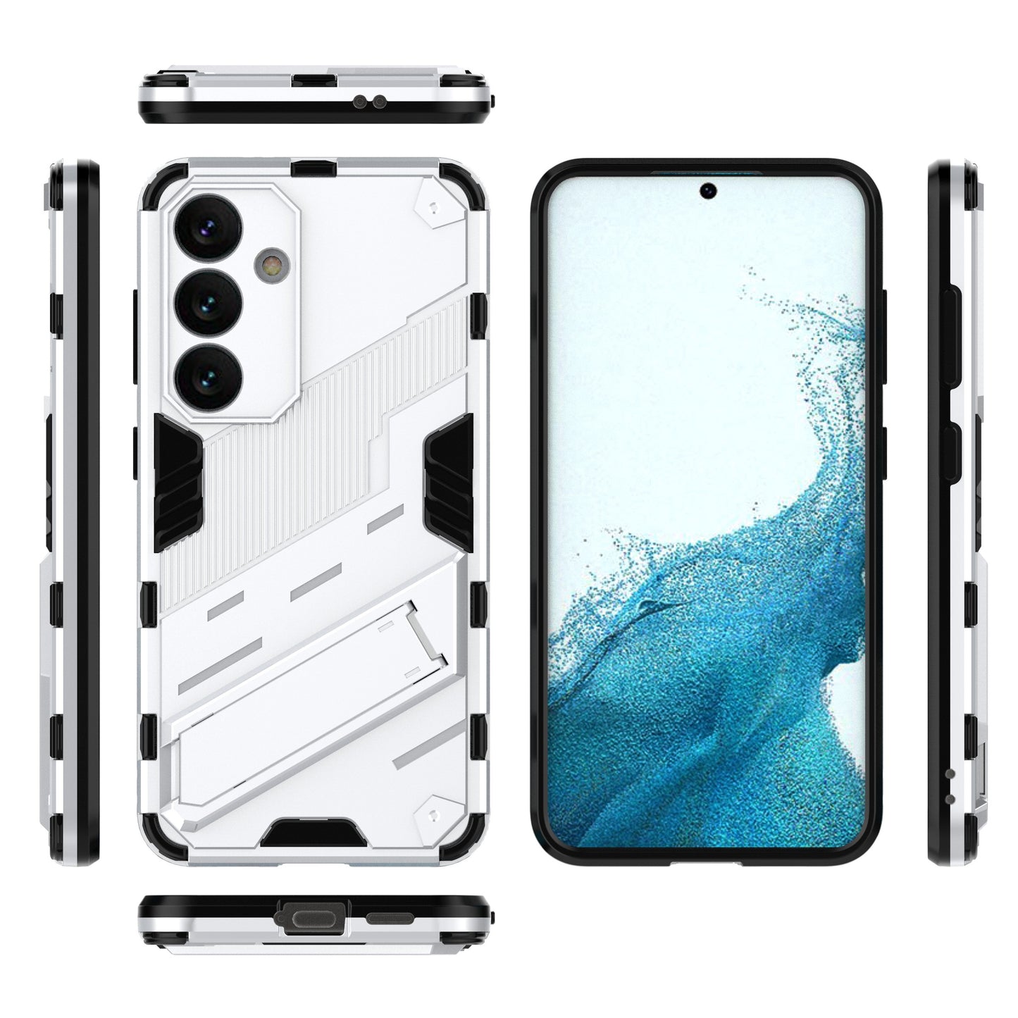 For Samsung Galaxy S24 Case PC+TPU Kickstand Phone Cover - White