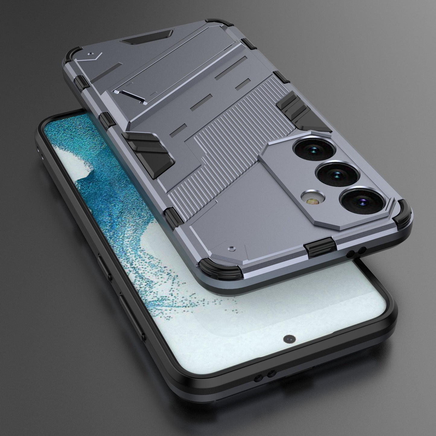 For Samsung Galaxy S24 Case PC+TPU Kickstand Phone Cover - Dark Blue