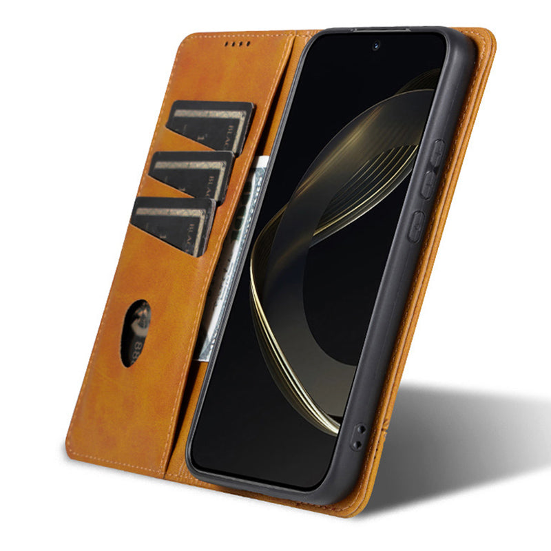 AZNS For Xiaomi Redmi Note 13 Pro+ 5G Case Cowhide Texture Leather Wallet Cover - Brown