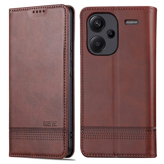 AZNS For Xiaomi Redmi Note 13 Pro+ 5G Case Cowhide Texture Leather Wallet Cover - Coffee