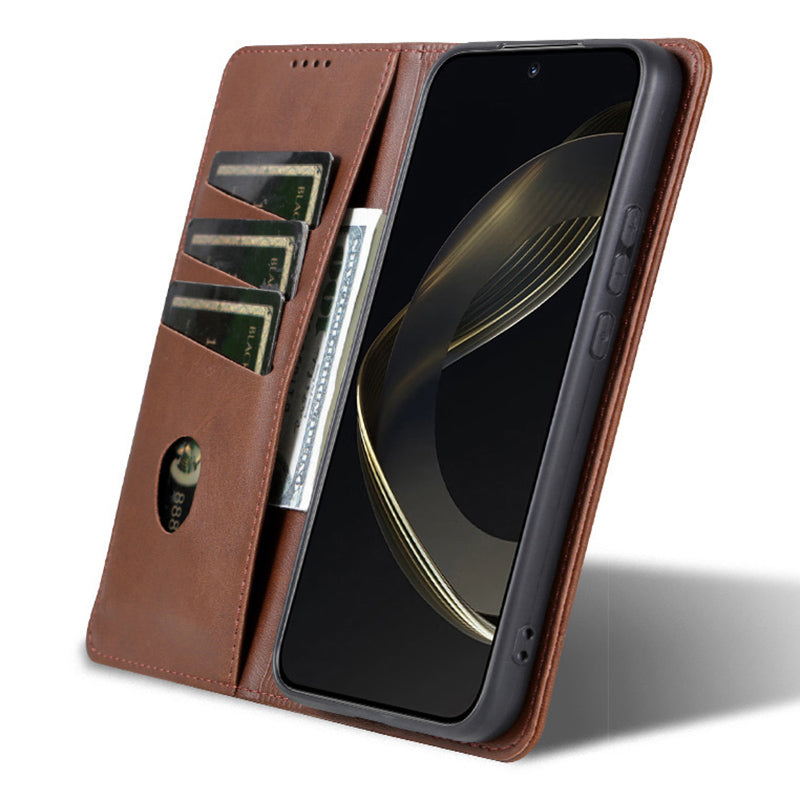 AZNS For Xiaomi Redmi Note 13 Pro+ 5G Case Cowhide Texture Leather Wallet Cover - Coffee