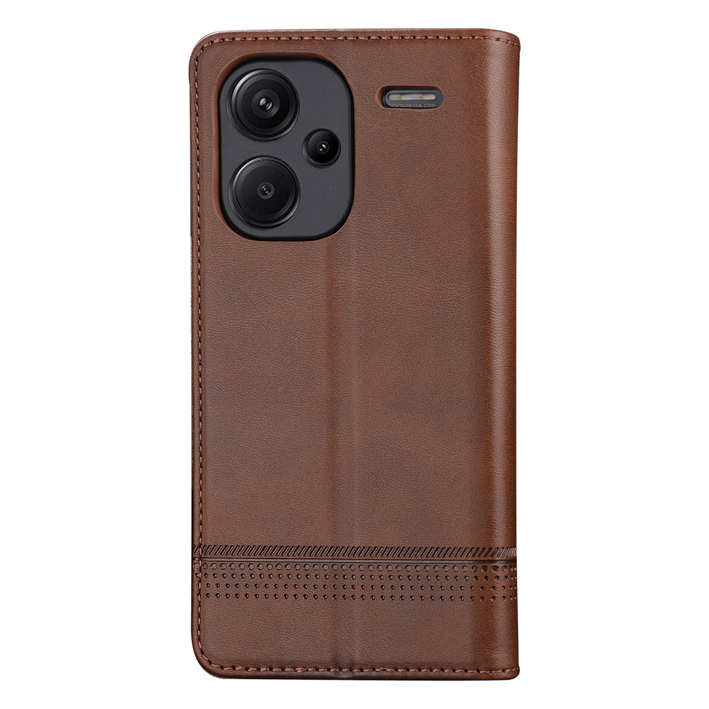 AZNS For Xiaomi Redmi Note 13 Pro+ 5G Case Cowhide Texture Leather Wallet Cover - Coffee