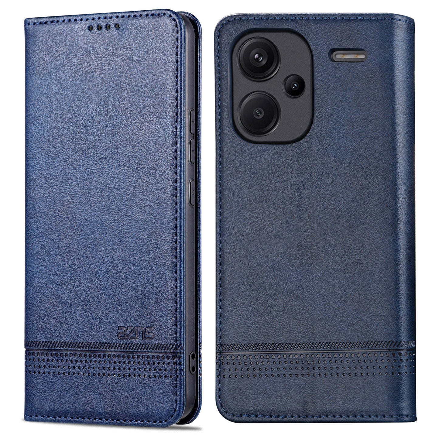 AZNS For Xiaomi Redmi Note 13 Pro+ 5G Case Cowhide Texture Leather Wallet Cover - Blue