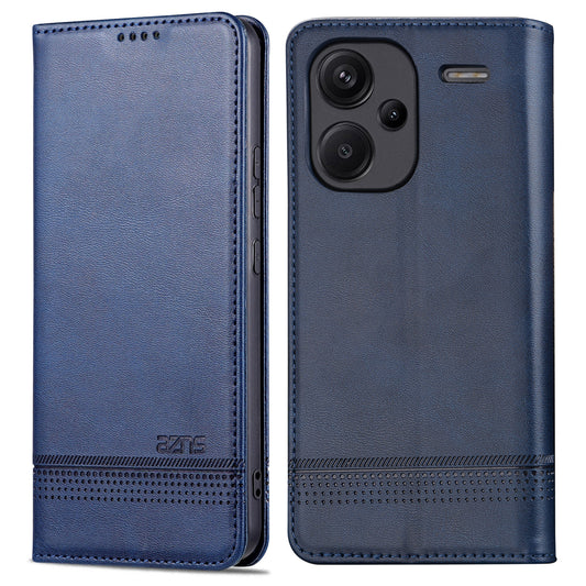 AZNS For Xiaomi Redmi Note 13 Pro+ 5G Case Cowhide Texture Leather Wallet Cover - Blue