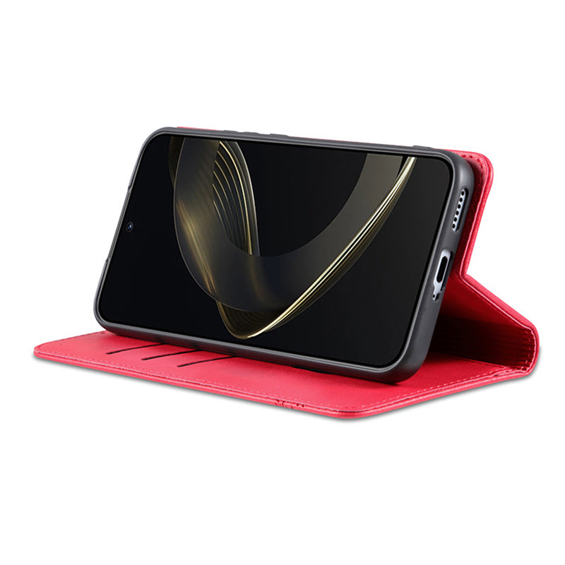 AZNS For Xiaomi Redmi Note 13 Pro+ 5G Case Cowhide Texture Leather Wallet Cover - Red