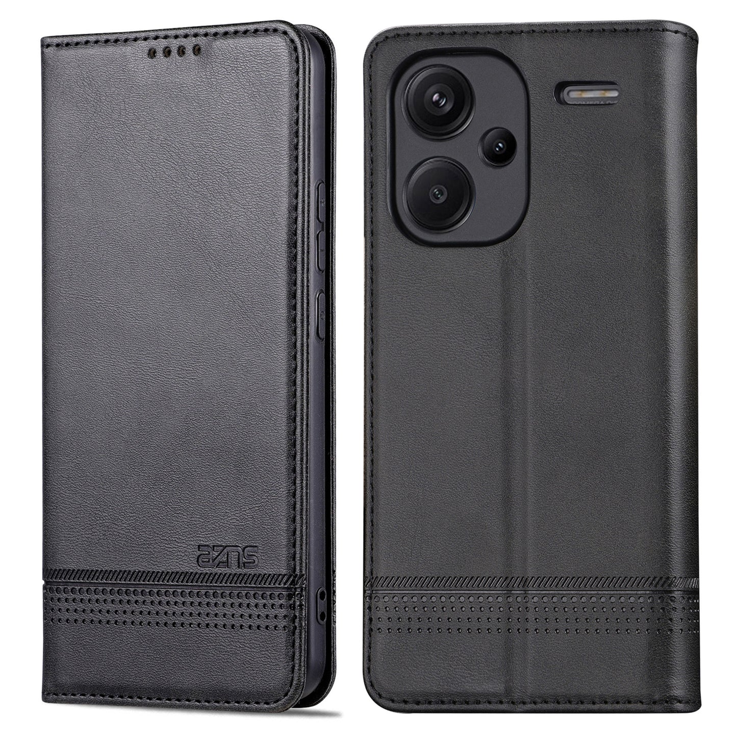 AZNS For Xiaomi Redmi Note 13 Pro+ 5G Case Cowhide Texture Leather Wallet Cover - Black