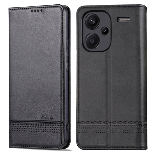 AZNS For Xiaomi Redmi Note 13 Pro+ 5G Case Cowhide Texture Leather Wallet Cover - Black