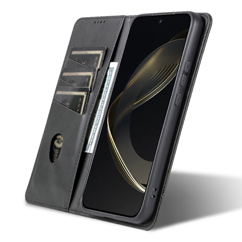 AZNS For Xiaomi Redmi Note 13 Pro+ 5G Case Cowhide Texture Leather Wallet Cover - Black