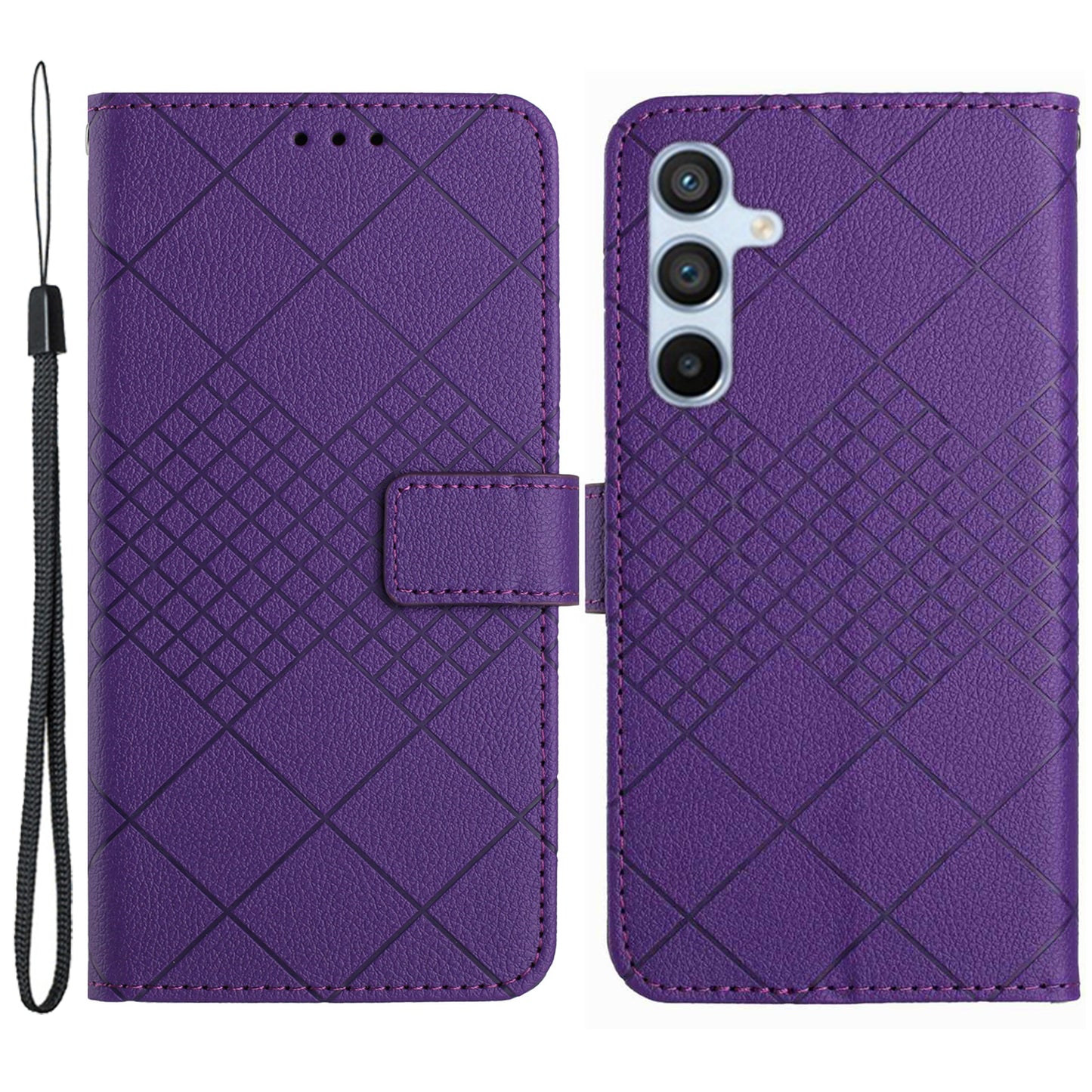 HT06 For Samsung Galaxy S24+ Leather Case Litchi Texture Wallet Phone Cover - Dark Purple
